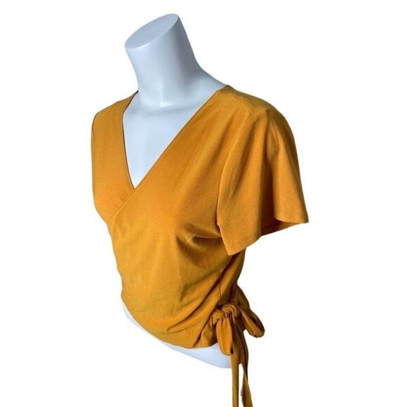 Womens Bar III Marigold Yellow "Desert Sunset" Wrap Side Tie‎ Top sz Large - Picture 4 of 9